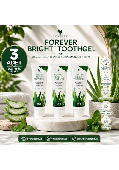 Forever Bright Toothgel Aloe Vera ve Propolis İçeren Diş Macunu (Florür İçermez) 3 x 130 g