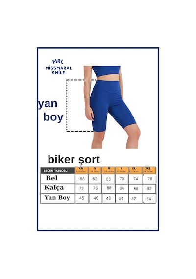 Missmaral Kadın Yüksek Bel Toparlayıcı Kısa Spor Tayt Biker Şort Basics Casual & Comfort Saks Mavi 1070 Sax Mavi