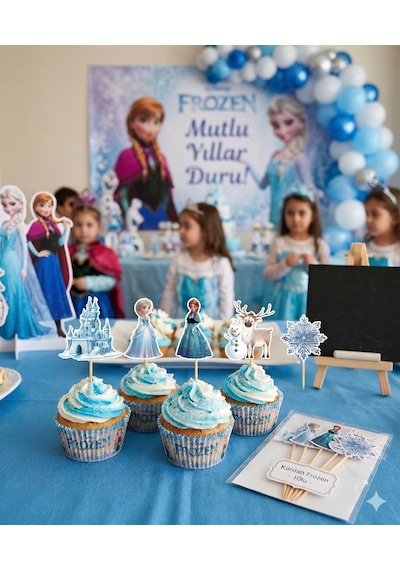 Frozen Temalı Pasta Kürdan Seti 10'lu Doğum Günü Cupcake Süsleme Dekoru
