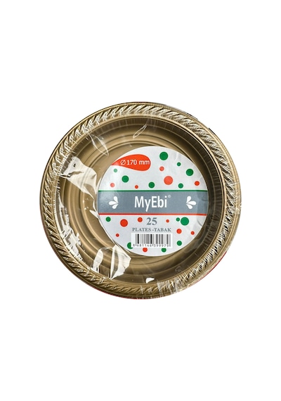 My-ebi Altın Renkli Parti Davet Plastik Tabak - 17 Cm. - 25 Adetlik Paket Altın