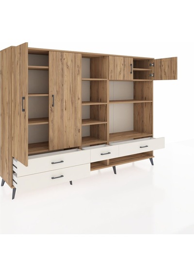 Hyperion Dolap 12 Raflı 4 Çekmeceli 4 Kapaklı 220x44x163 Çam-çam/ Çam-çam/aytaşı