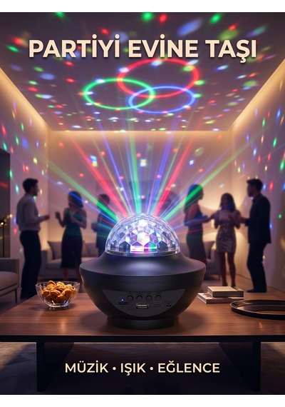 Müzikli Rgb Disko Lambası Bluetooth Hoparlörlü Renkli Parti Işığı Usb Tf Kart Girişli