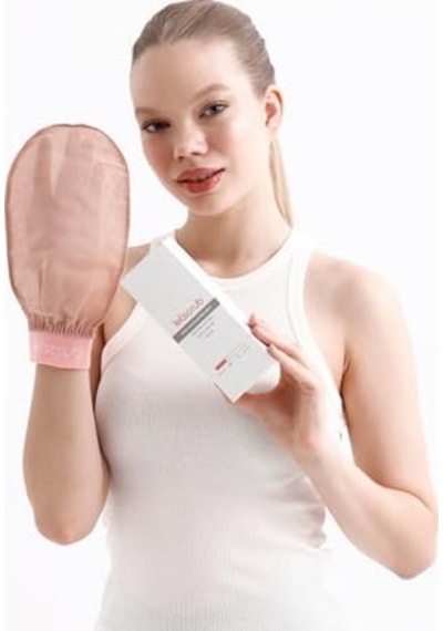 Bej Lastikli Banyo Duş Kesesi Peeling Eldiveni%100 Floş Ipek Hassas Ciltler Için 6998