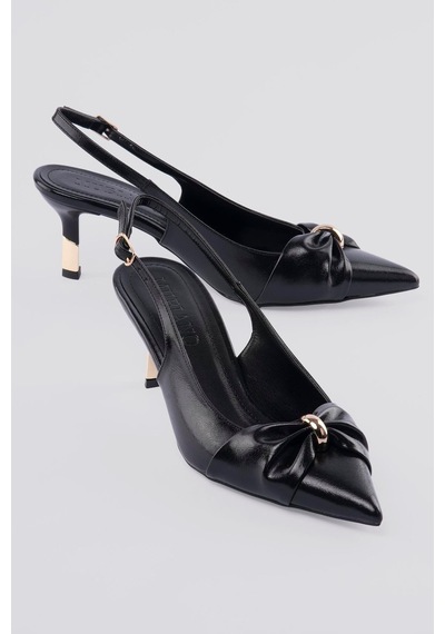Kadın Stiletto Sivri Burun Fiyonk Ve Gold Halka Detaylı Arkası Açık Topuklu Ayakkabı Calyra Siyah Siyah Kadın Stiletto Sivri Burun Fiyonk Ve Gold Halka Detaylı Arkası Açık Topuklu Ayakkabı Calyra Siyah Siyah