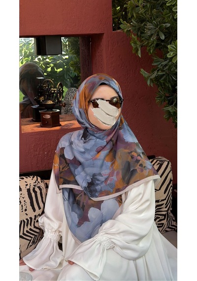 Qalortex Scarf Pamuklu Soft Meva Desen Eşarp-blueberry