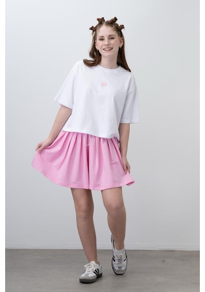 Turuncu Gardrop 9-15 Yaş Nakışlı Tişört Pilili Etek Kız Takım Pembe Pembe