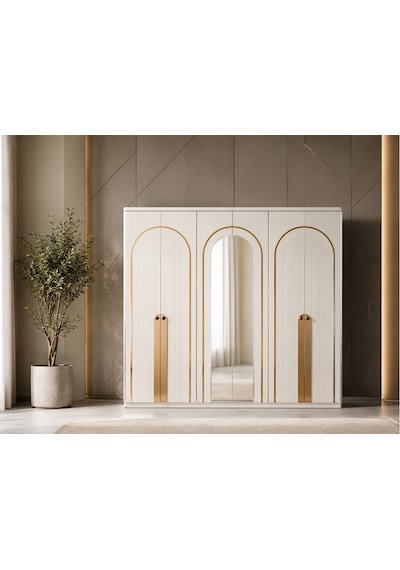 Azure Tamamı Mdf 6 Membranlı Kapaklı Gardırop Dolap Beyaz