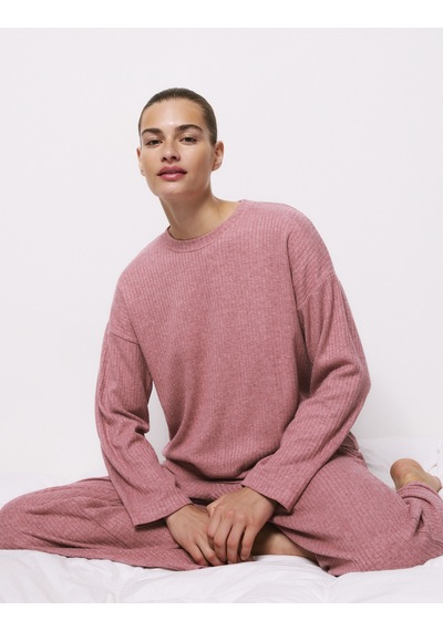 Marks & Spencer Fitilli Dokulu Bisiklet Yaka Uzun Kollu Pijama Üstü T37003666T Pembe