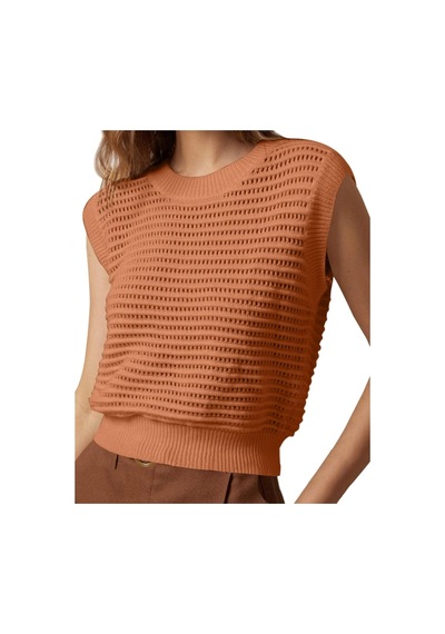 Youknitwear You Crochet Bisiklet Yaka Triko T-shirt Oranj