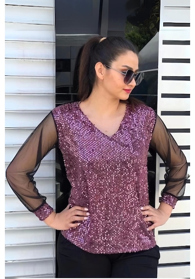 Aytemas Pullu Kolları Tül Bluz Pembe