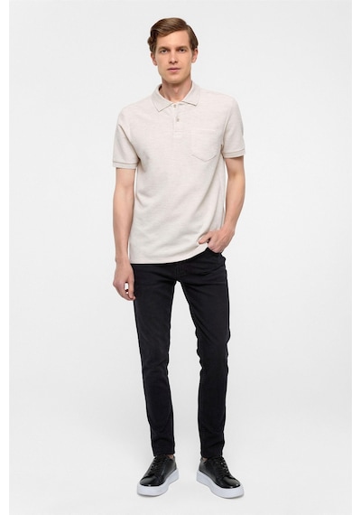 Süvari Bej Regular Armürlü Polo Yaka Tişört-37403 Bej