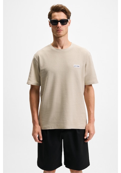 Grımelange NOIR Erkek%100 Organik Pamuk Bisiklet Yaka Kısa Kol Regular Bej T-Shirt