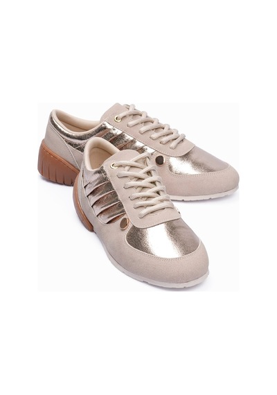 Kadın Süet Sneaker Gold Metalik Detaylı Günlük Spor Ayakkabı Telora Bej Gold Altın