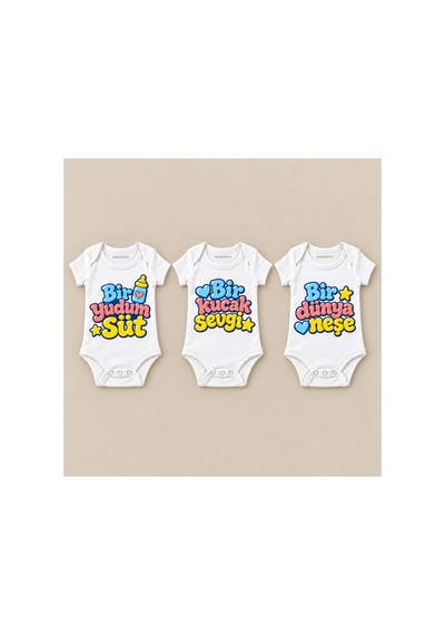 Babylimon Küçük Keyifler Üçlü Beyaz Kısa Kollu Bebek Zıbın Seti Beyaz - 930083936 Beyaz