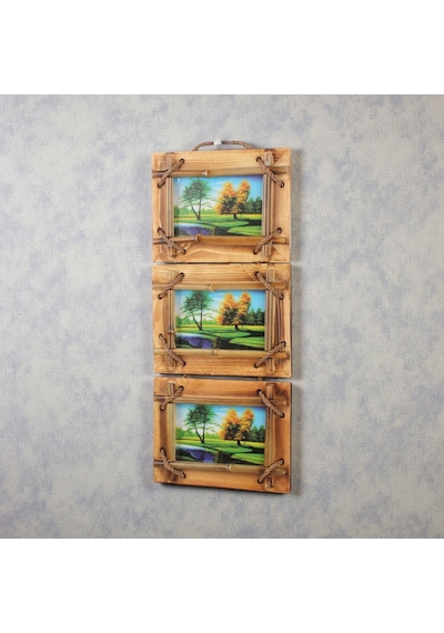 El Yapımı Doğal Ahşap 3 Lü Bambu Bamboo Fotoğraf Çerçevesi Dekoratif Ev Ofis Hediyesi Duvar Süsü - 3