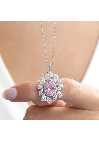 Effective Diamond İstanbul İhtişamı Pink Taşlı Gümüş Kolye