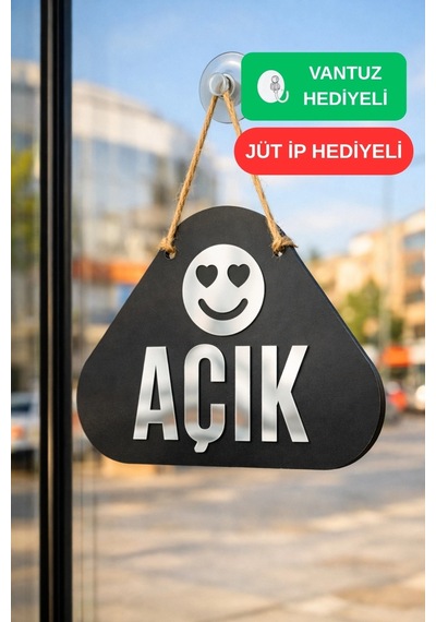 Ahşap Üzeri Gümüş Aynalı Pleksi Emoji Figürlü Açık-kapalı Tabelası