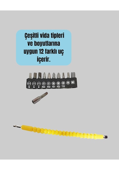 12 Parça Akrobat Vidalama Uç Seti Esnek Dar Alan Kullanım