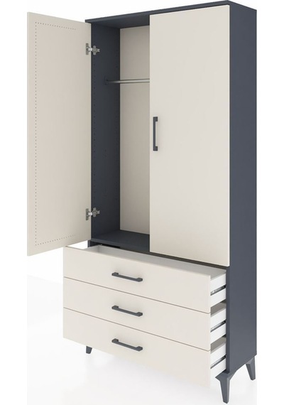 Arges Dolap Tek Raflı 3 Çekmeceli Tek Askılı 88x30x182 Antrasit-aytaşı Antrasit