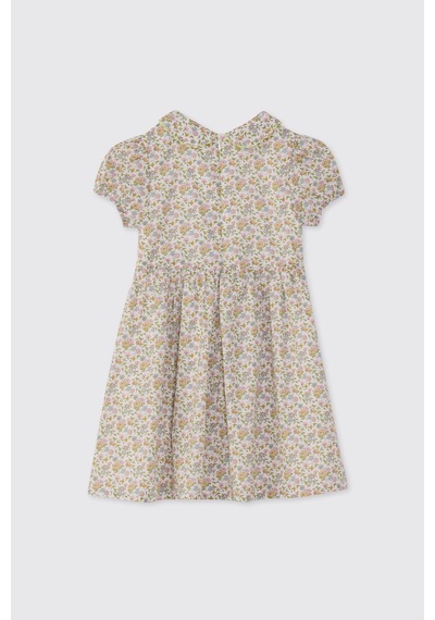 Made With Liberty Fabric Liberty Kumaş Kız Çocuk Bebe Yakalı Çiçek Desenli Elbise Krem