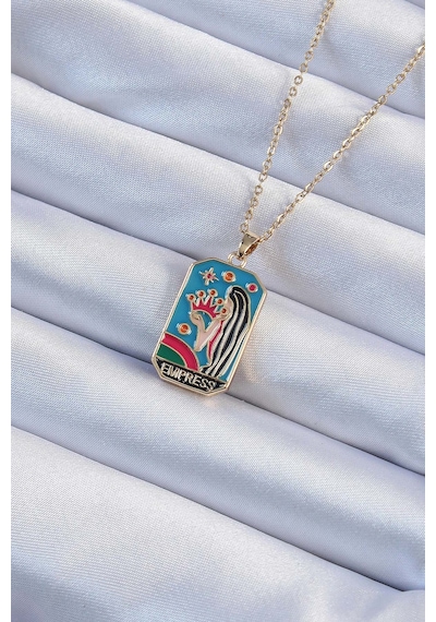Forwhat Zarif Kadın İçin Golden Çelik Zincir Taçlı Kız Renkli Mine Tarot Kolye Metalik
