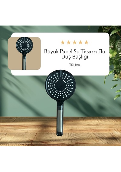 Büyük Panel Yüksek Basınçlı Su Tasarruflu Kireç Önleyici Duş Başlığı 2 Adet Yedek Filtreli Siyah