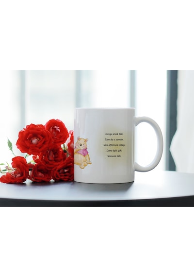 Winnie The Pooh Tasarım Sevgi Temalı Kupa Bardak Sevgiliye, Arkadaşa, Dosta Hediyelik Bardak Beyaz