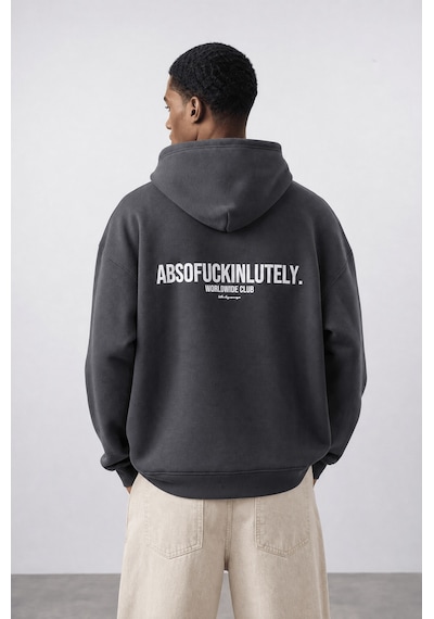 Respire Erkek Absofuckinlutely Baskılı Oversize Hoodie Füme