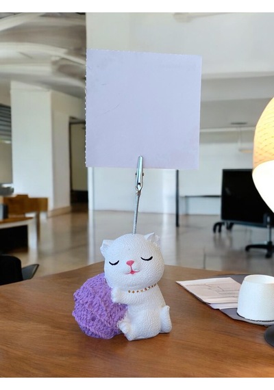 Lila Yumak Tutan Oturan Kawaii Kedi Temalı Not Tutacağı Fotoğraf Tutacak Tutucu Ofis Seti Hediyelik Lila