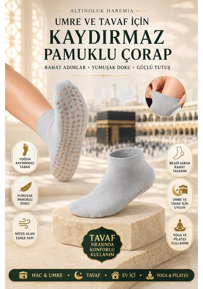 Kaydırmaz Tavaf Çorabı Bambudan Yoga Ve Tavaf Çorabı Açık Gri Bej