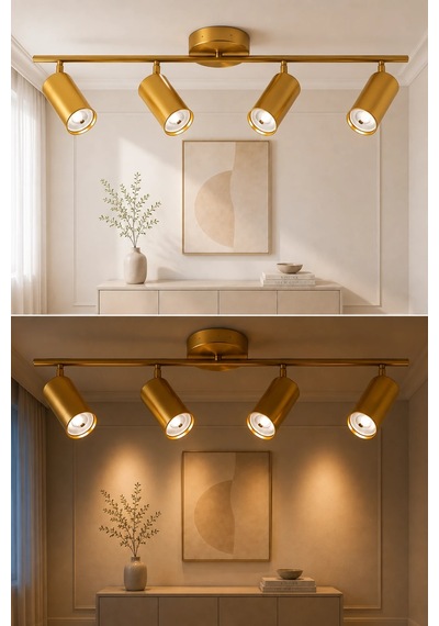 Eskitme Premium Gold Line 4 Lü Spot Avize Sarkıt Led Uyumlu Gold Salon Mutfak Aydınlatma