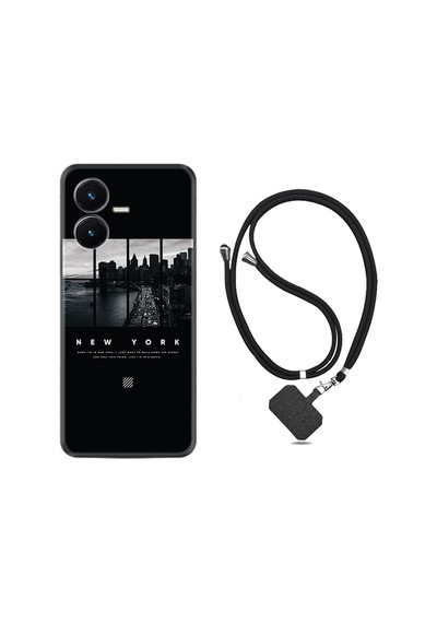 Vivo Y22S Kılıf İpli Boyun Askılı Desenli Silikon New York 1612