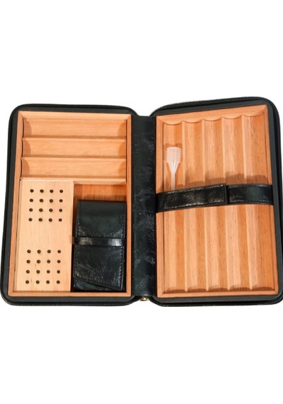 Cohiba Dahili Çakmak Siyah Deri Puro Taşıma Çantası & Seyahat Humidoru - Tr9768