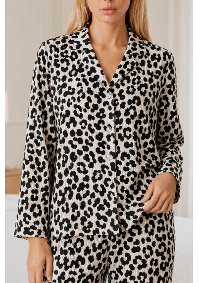Kadın Desenli Relaxed Leopar Pijama Takımı 4665