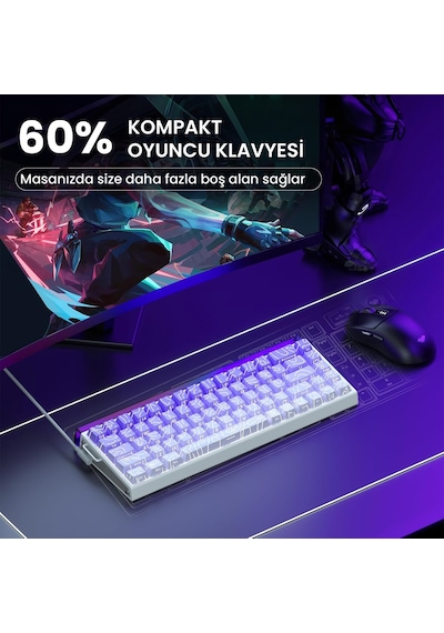Aula Hero 68 He Manyetik Klavye Rapid Trigger Dragon King Switch 8000hz Rgb Neon Tkl Hot Swap Oyuncu Klavyesi Mor