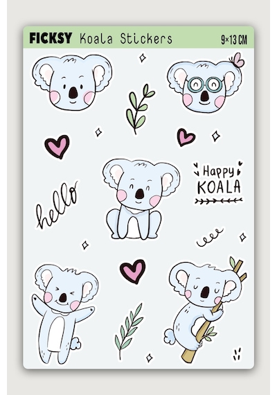 Sevimli Koala Sticker Seti - 12 Adet Etiket Çıkartma Çok Renkli