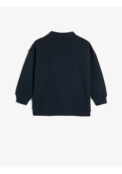 Koton Sweatshirt Dik Yaka Yarım Fermuarlı Uzun Kollu Lacivert 5wkb10401tk Lacivert