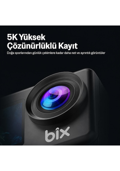 Bix Nexa 1 Wi-fi 5k 30fps Aksiyon Kamerası 50 Mp Çift Ekran Geniş Açılı Ve Eıs Özellikli 30m Su Geçirmez Bisiklet Motosiklet Vlog Kamerası Siyah
