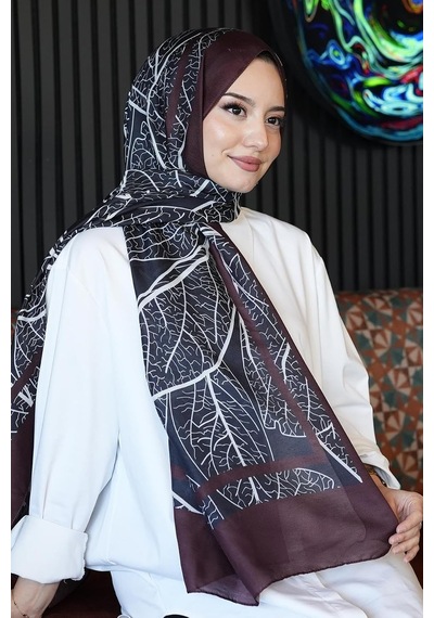 Mermer Desen Bordo Soft Pamuk Şal Çok Renkli 54