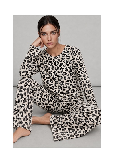 Fit Women Kadın Desenli Nefes Alan Leopar Pijama Takımı 4693 Siyah