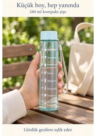 Tilbe Home 3lü Motivasyonel Suluk Matara Seti 2000+750+280ml Pipetli Sticker Askılı Spor Okul Su Şiş Mavi