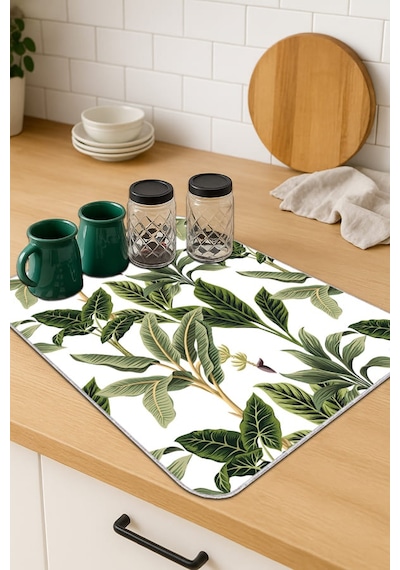 Yeşil Çiçekli Microfiber Bulaşık Kurutma Kurulama Matı Mm017