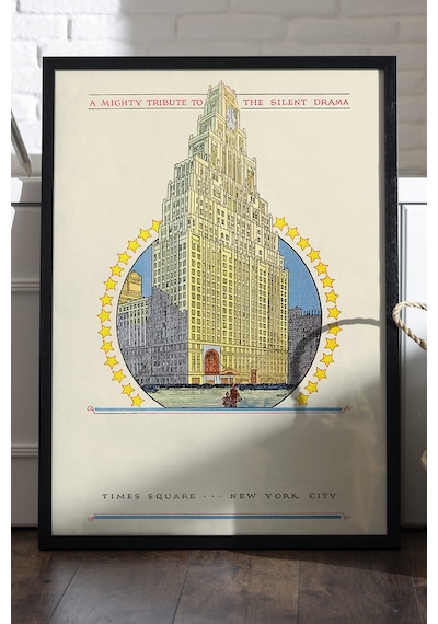 Times Square Siyah Ahşap Çerçeveli Poster, Dekoratif Seyahat Duvar Tablosu