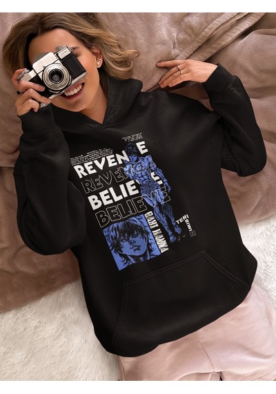 Sevbano Özel Tasarım Baki Hanma Revenge Believe Baskılı Unisex Oversize B Siyah