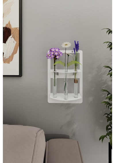 Trio Modern Metal Duvar Vazosu - 3 Lü Cam Tüp Çiçeklik - Be-mcıc-byz