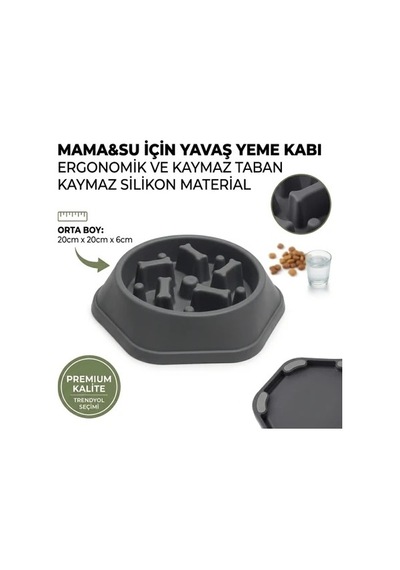 Patibon Kedi Köpek Yavaş Besleyici Mama Kabı - Anti-boğulma & Sağlıklı Beslenme - Gri Bzs1