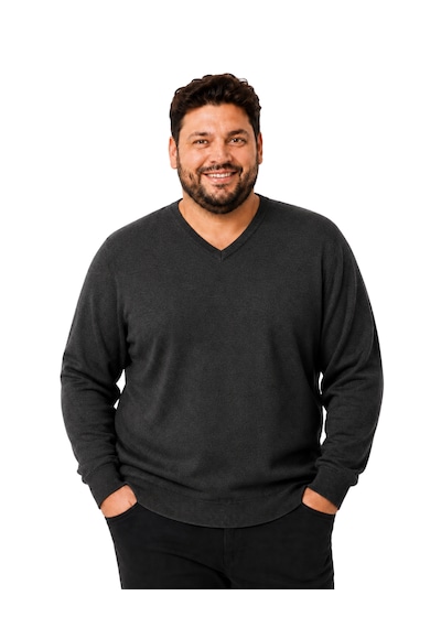 Battalmoda Erkek Büyük Beden Antrasit V Yaka Pamuklu Kazak 3xl-4xl-5xl-6xl