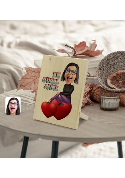 Kişiye Özel En Güzel Anne Karikatürlü Dekoratif Ahşap Çerçeve Mod