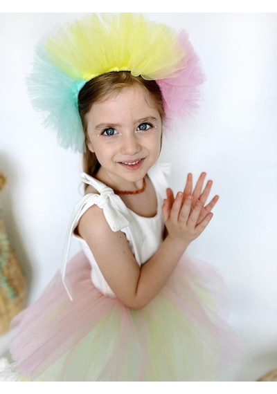 Linola Baby Kids Jolie Taçlı Kız Çocuk Parti Elbisesi Renkli Çok Renkli