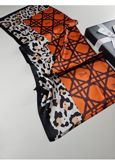 Miorel Scarfs Leopar Tema Cd Tema Vual İpek Şal Aksesuar Fular Silk Scarfs Shawl Hijab Turuncu